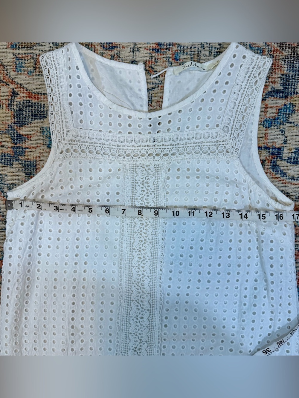 100% Cotton White Eyelet Sundress Romantic Sorority Rush Dress Knee Length - Picture 7 of 9